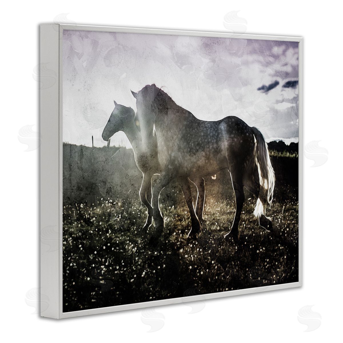 Horses Together Abstract Silhouette White Frame Print Wall Art, Home Decor by Milli Villa