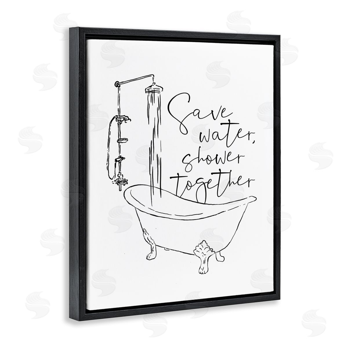 Shower Together Funny Ink Drawing Black Floating Frame Canvas Wall Art, Home Decor by Milli Villa