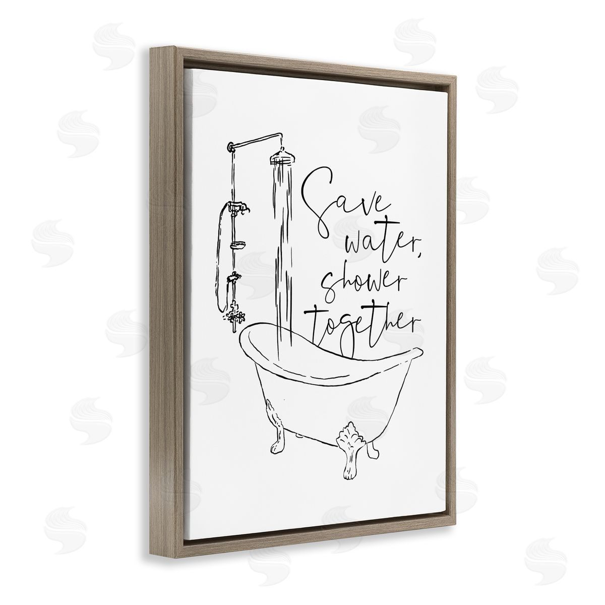 Shower Together Funny Ink Drawing Brown Floating Frame Canvas Wall Art, Home Decor by Milli Villa