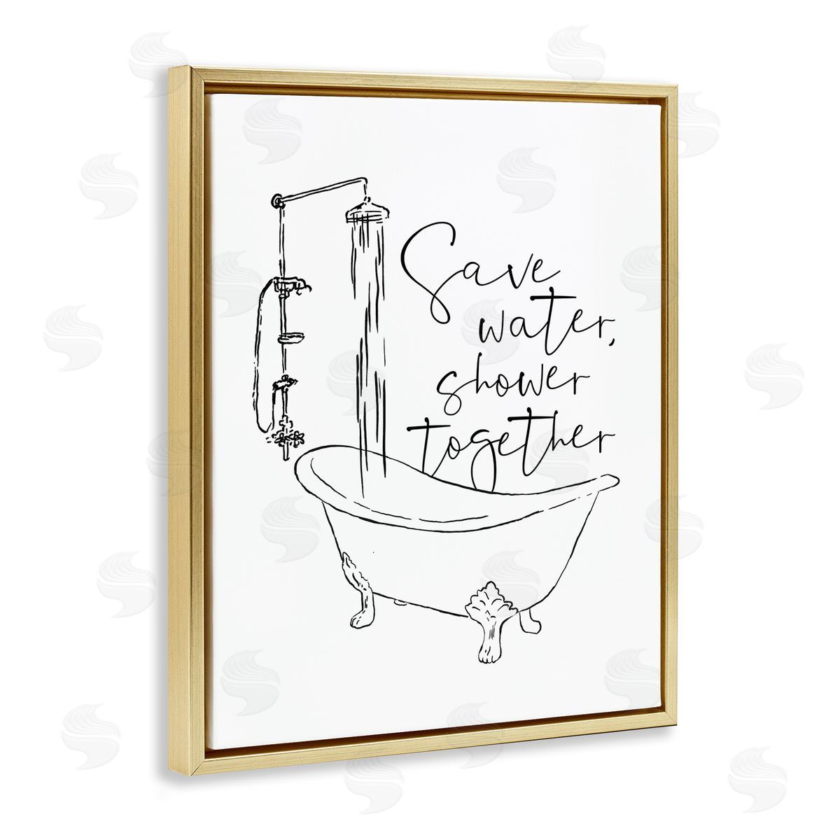 Shower Together Funny Ink Drawing Gold Floating Frame Canvas Wall Art, Home Decor by Milli Villa