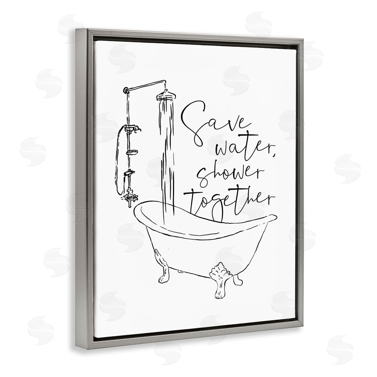 Shower Together Funny Ink Drawing Grey Floating Frame Canvas Wall Art, Home Decor by Milli Villa