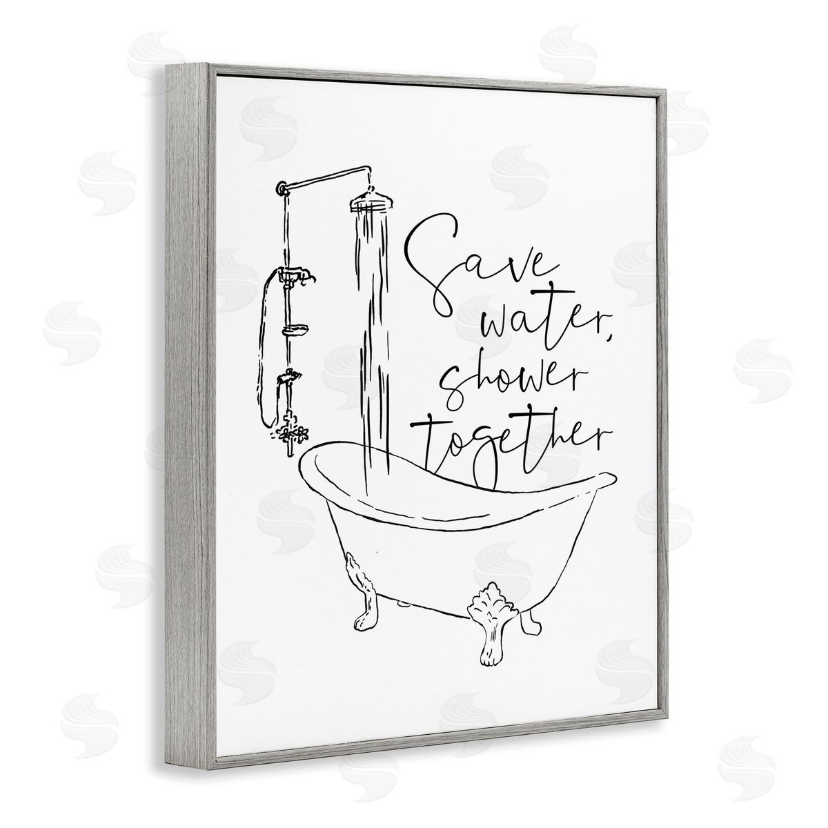 Shower Together Funny Ink Drawing Grey Frame Print Wall Art, Home Decor by Milli Villa