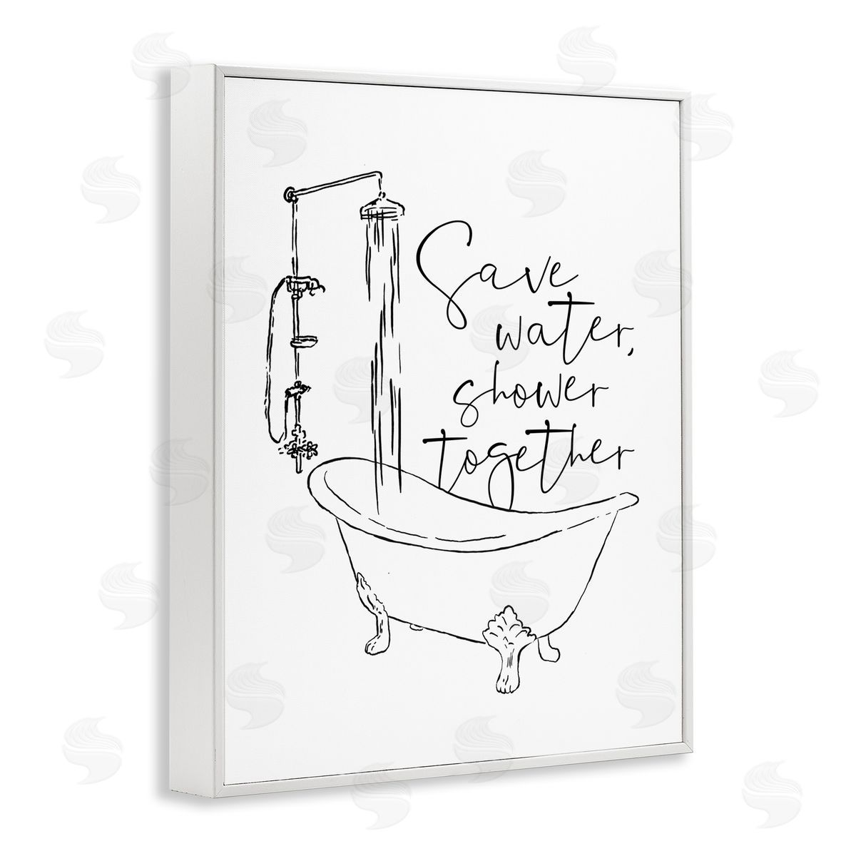 Shower Together Funny Ink Drawing White Frame Print Wall Art, Home Decor by Milli Villa