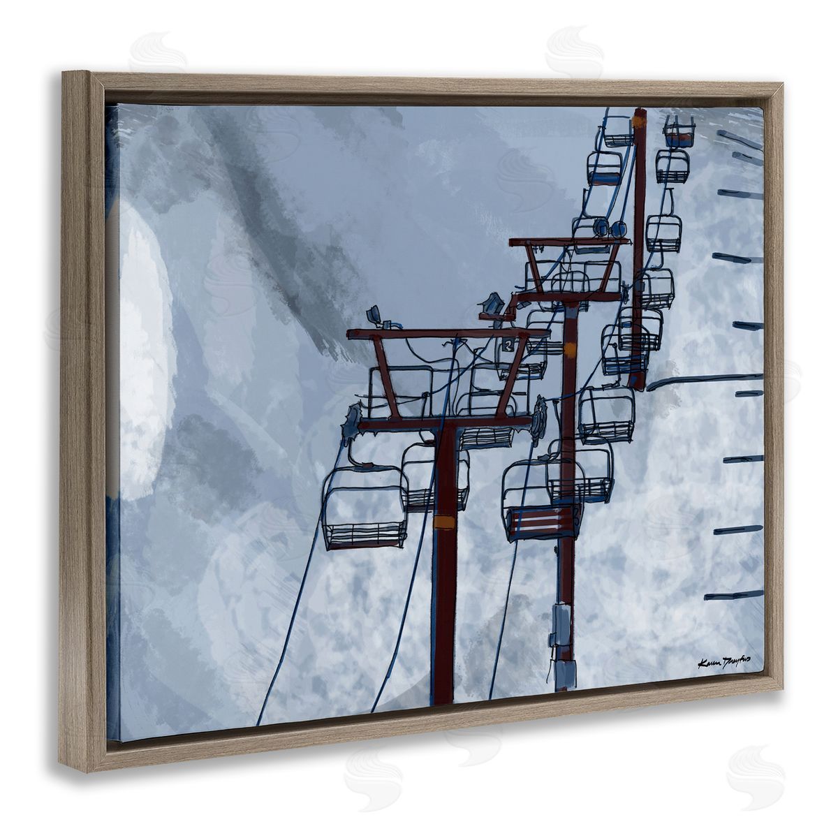 Ski Lift Blue Sky Brown Floating Frame Canvas Wall Art, Home Decor by Karen Dreyfus
