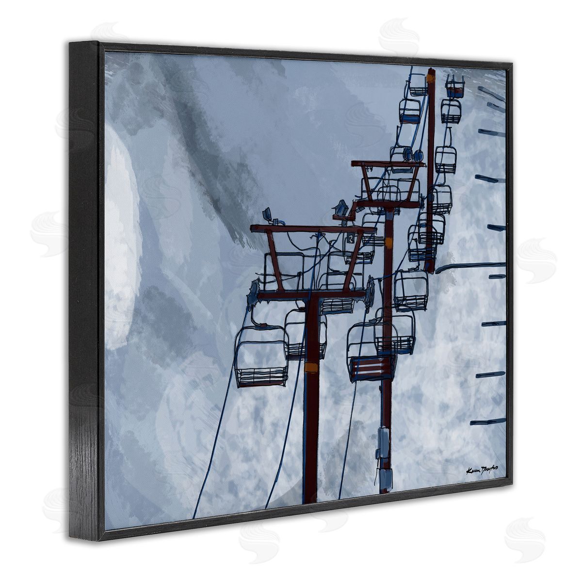 Ski Lift Blue Sky Black Frame Print Wall Art, Home Decor by Karen Dreyfus