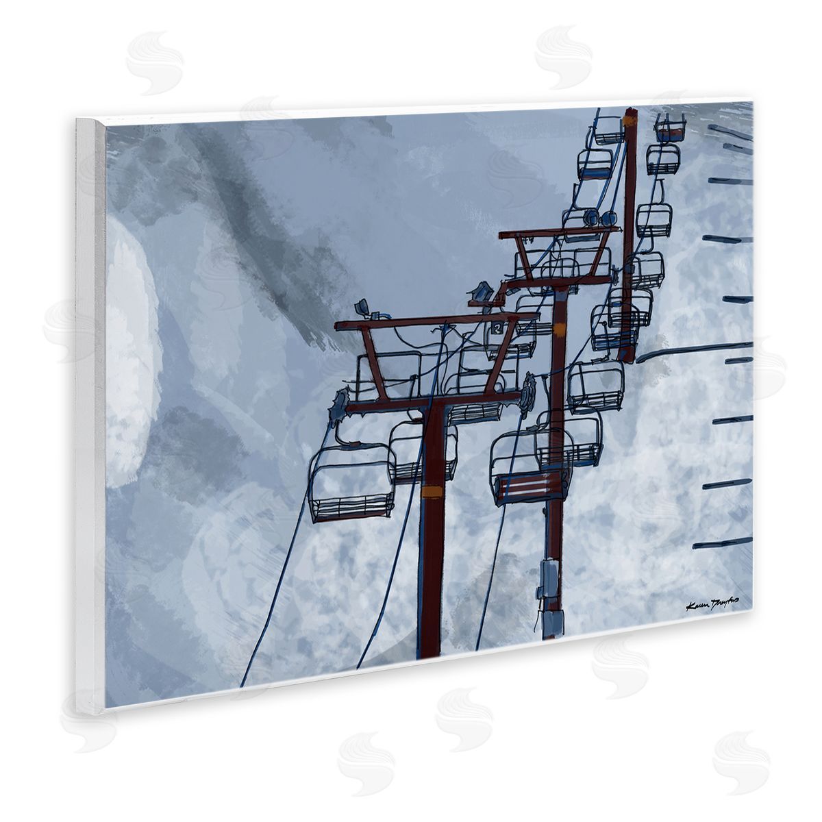 Ski Lift Blue Sky Wood Plaque Wall Art, Home Decor by Karen Dreyfus