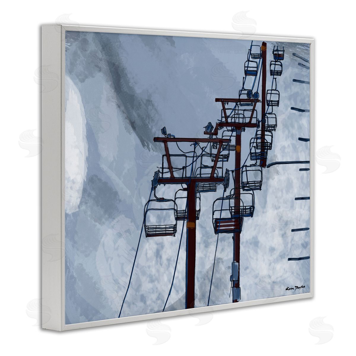 Ski Lift Blue Sky White Frame Print Wall Art, Home Decor by Karen Dreyfus