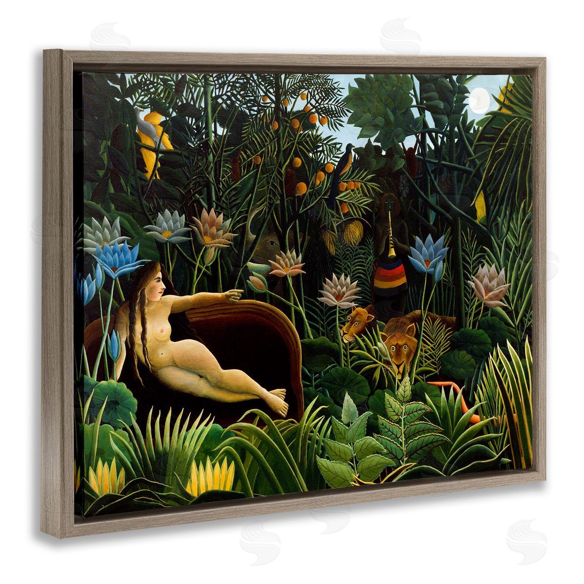 The Dream Classical Painting Brown Floating Frame Canvas Wall Art, Home Decor by Henri Rousseau