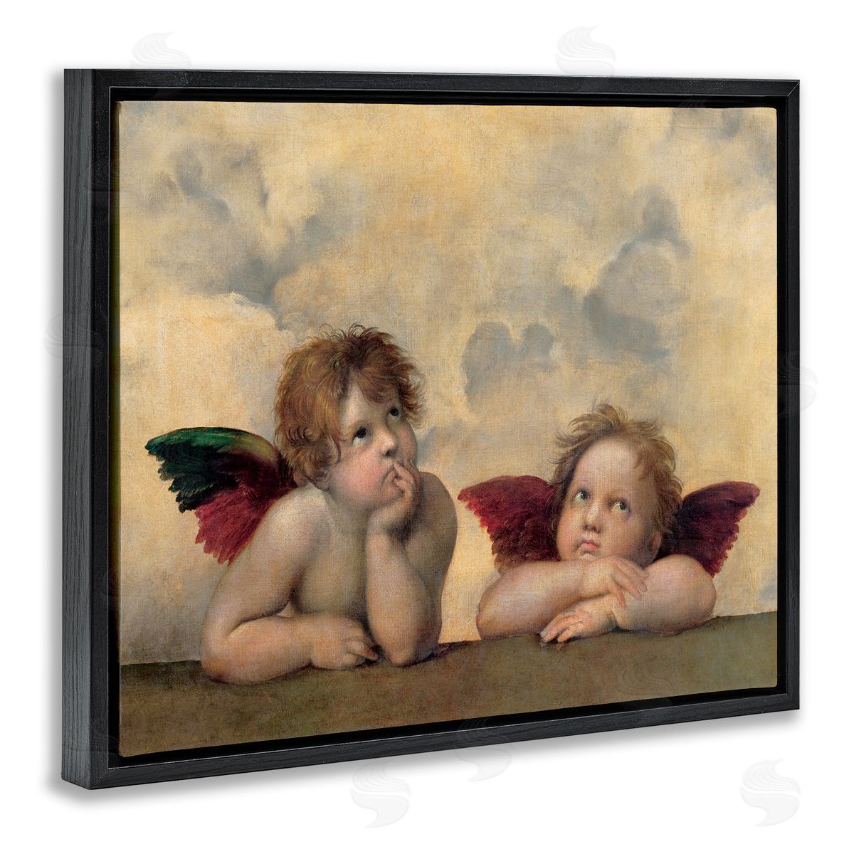 Angeli - Madonna Sistina Black Floating Frame Canvas Wall Art, Home Decor by Rafaello Sanzio