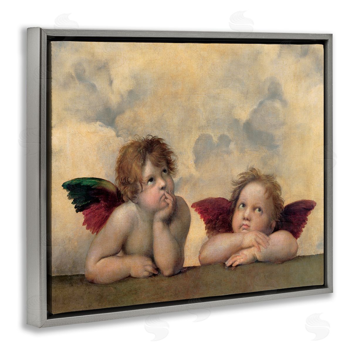 Angeli - Madonna Sistina Grey Floating Frame Canvas Wall Art, Home Decor by Rafaello Sanzio