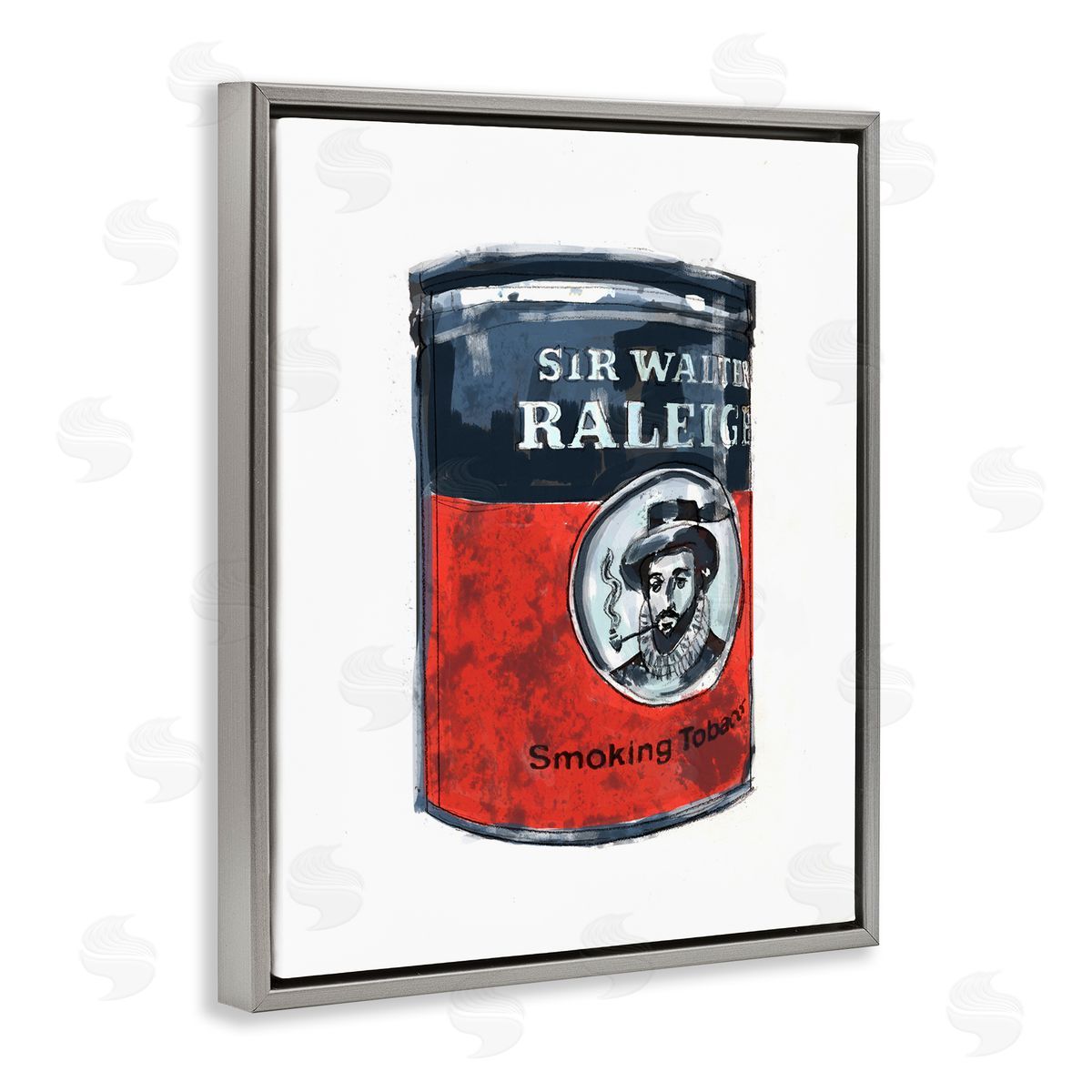 Smoking Tobacco Vintage Can Grey Floating Frame Canvas Wall Art, Home Decor by Karen Dreyfus