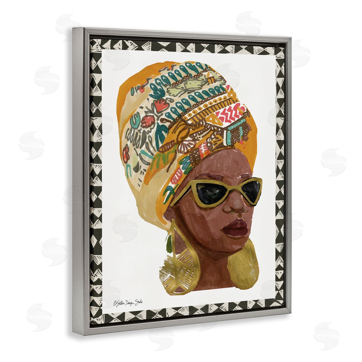 Patterned Fashion Model Painting Grey Floating Frame Canvas Wall Art, Home Decor by Stellar Studio