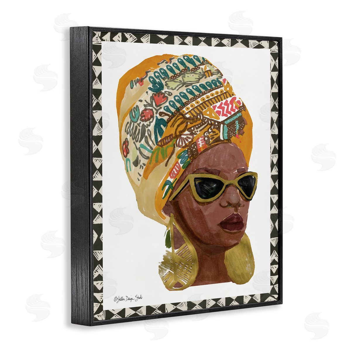 Patterned Fashion Model Painting Black Frame Print Wall Art, Home Decor by Stellar Studio