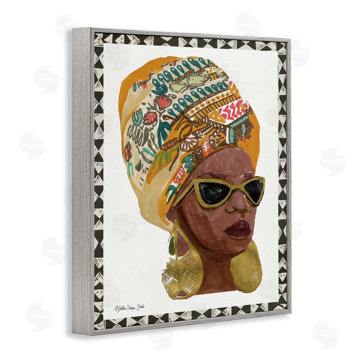 Patterned Fashion Model Painting Grey Frame Print Wall Art, Home Decor by Stellar Studio