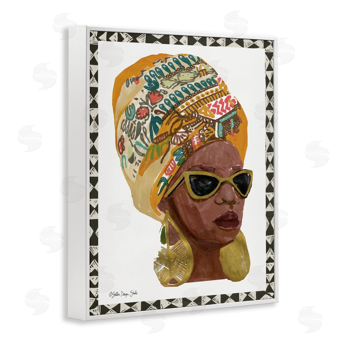 Patterned Fashion Model Painting White Frame Print Wall Art, Home Decor by Stellar Studio