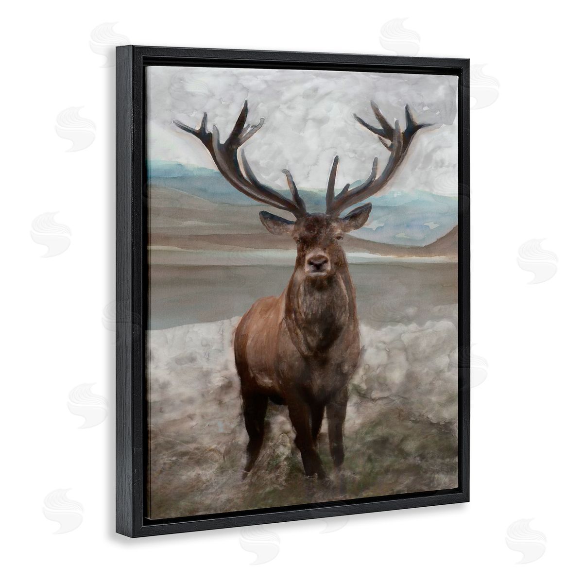 Moose Encounter Landscape Black Floating Frame Canvas Wall Art, Home Decor by Stellar Studio