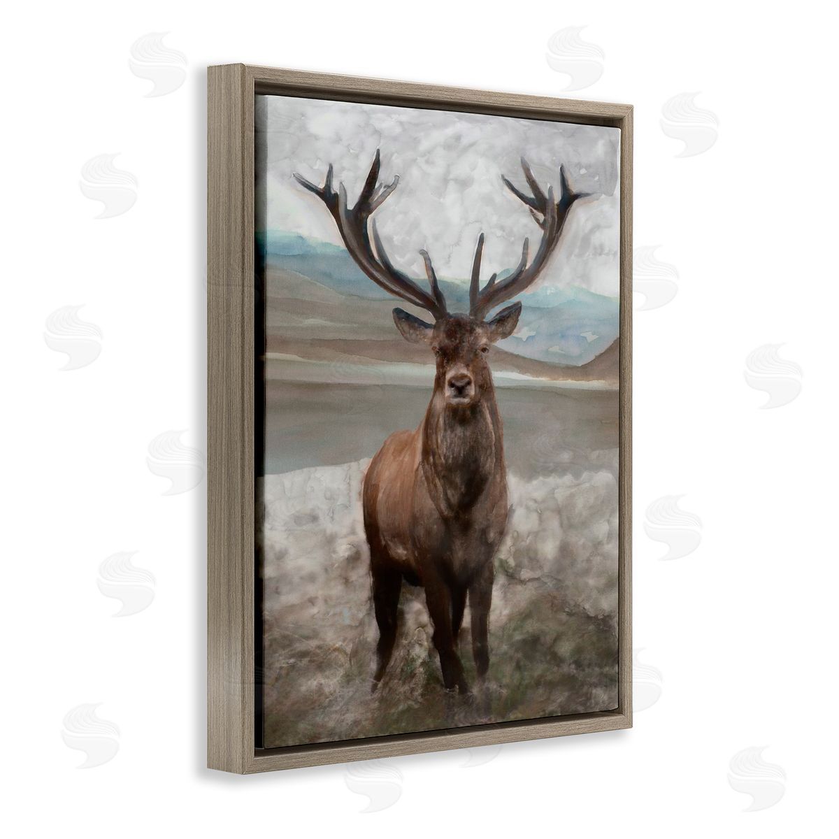 Moose Encounter Landscape Brown Floating Frame Canvas Wall Art, Home Decor by Stellar Studio
