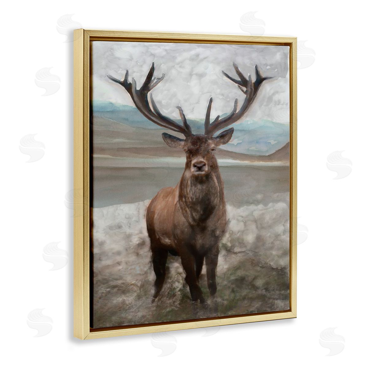 Moose Encounter Landscape Gold Floating Frame Canvas Wall Art, Home Decor by Stellar Studio