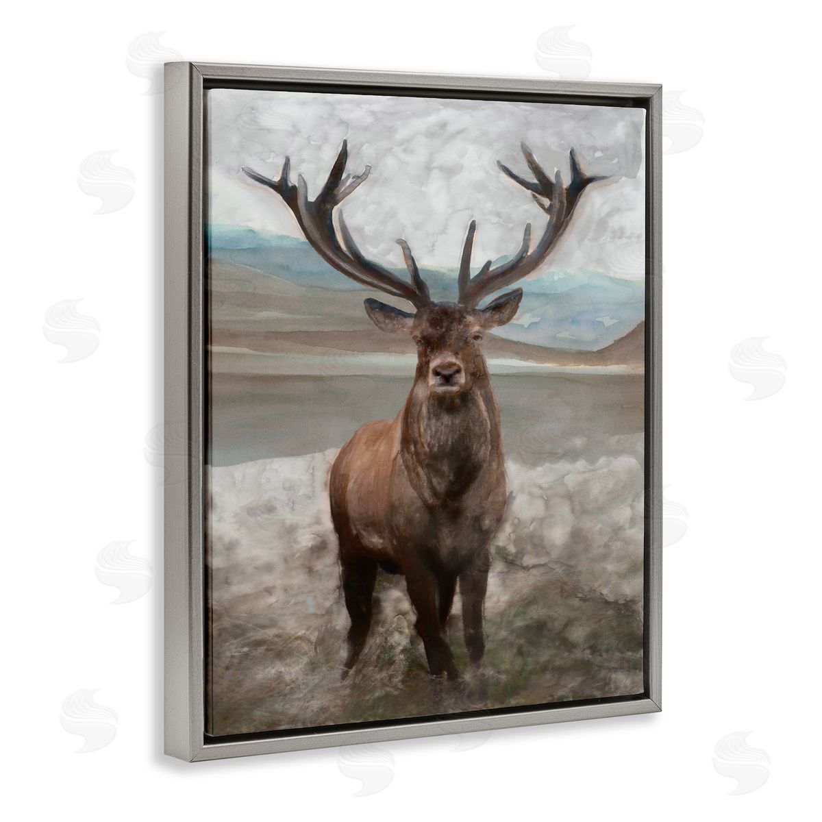 Moose Encounter Landscape Grey Floating Frame Canvas Wall Art, Home Decor by Stellar Studio
