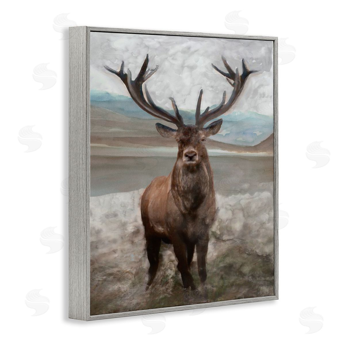 Moose Encounter Landscape Grey Frame Print Wall Art, Home Decor by Stellar Studio
