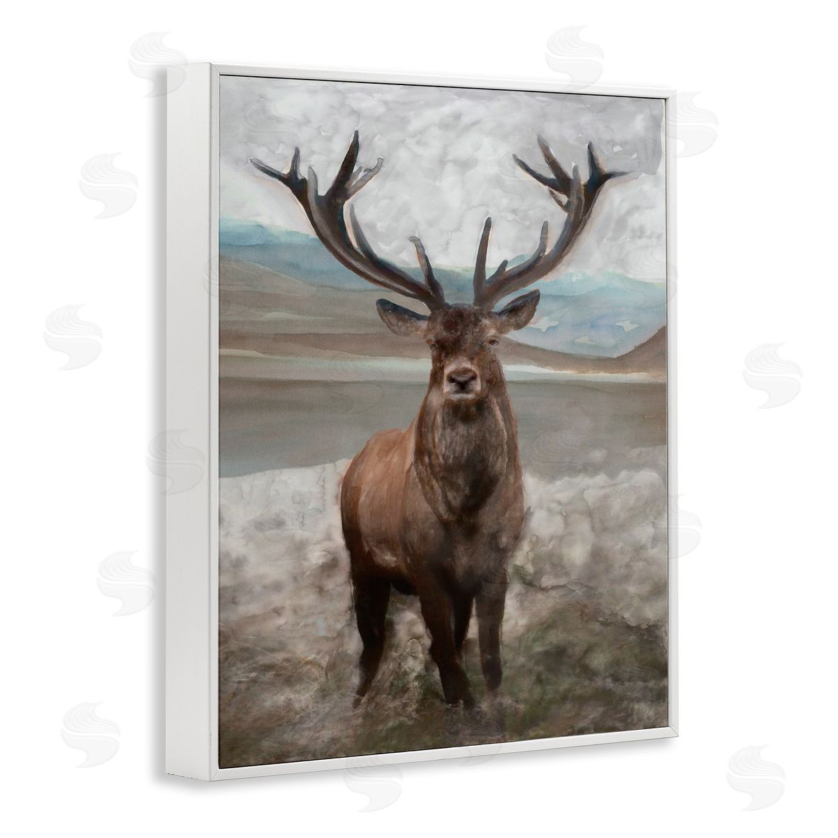 Moose Encounter Landscape White Frame Print Wall Art, Home Decor by Stellar Studio