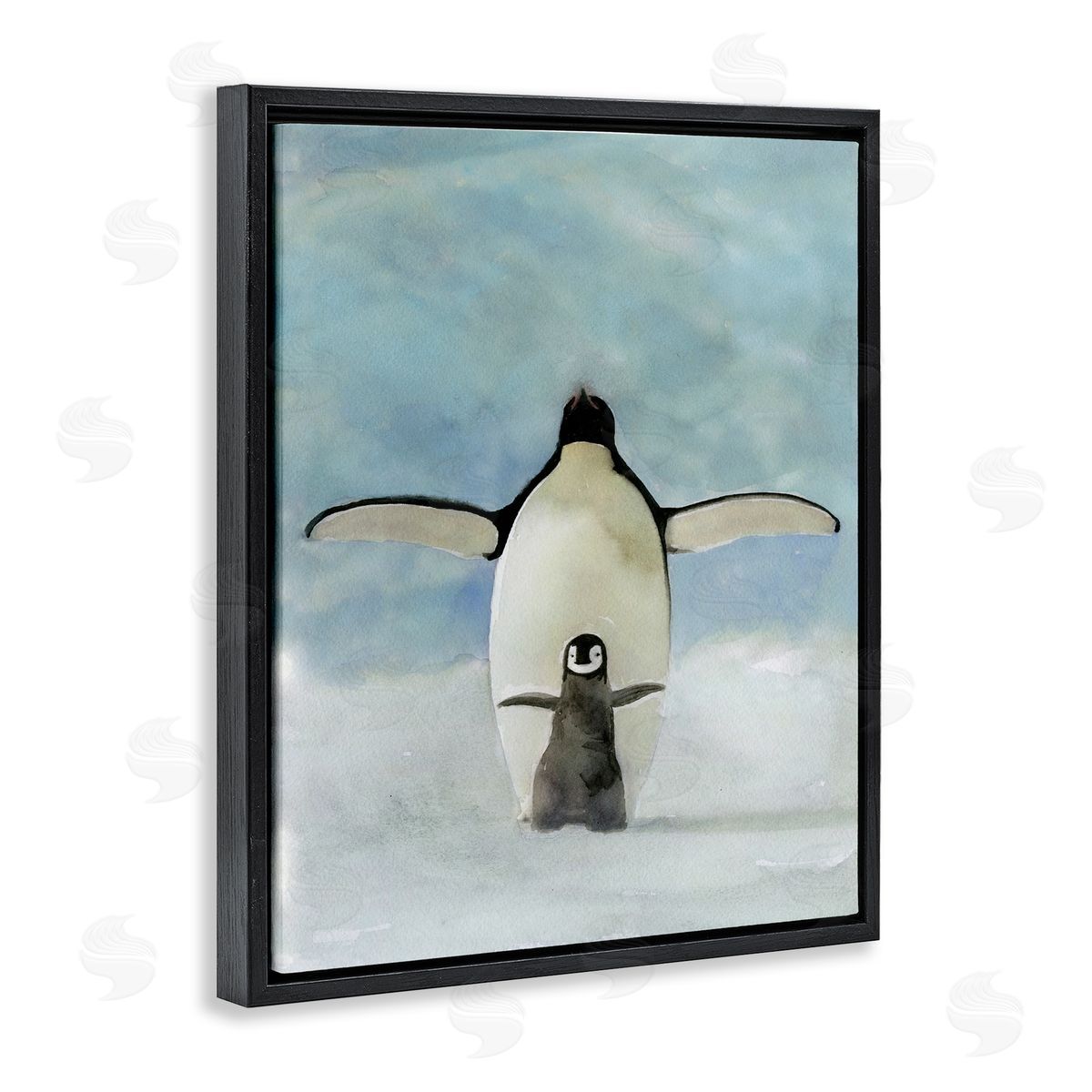 Penguin Family Painting Black Floating Frame Canvas Wall Art, Home Decor by Stellar Studio