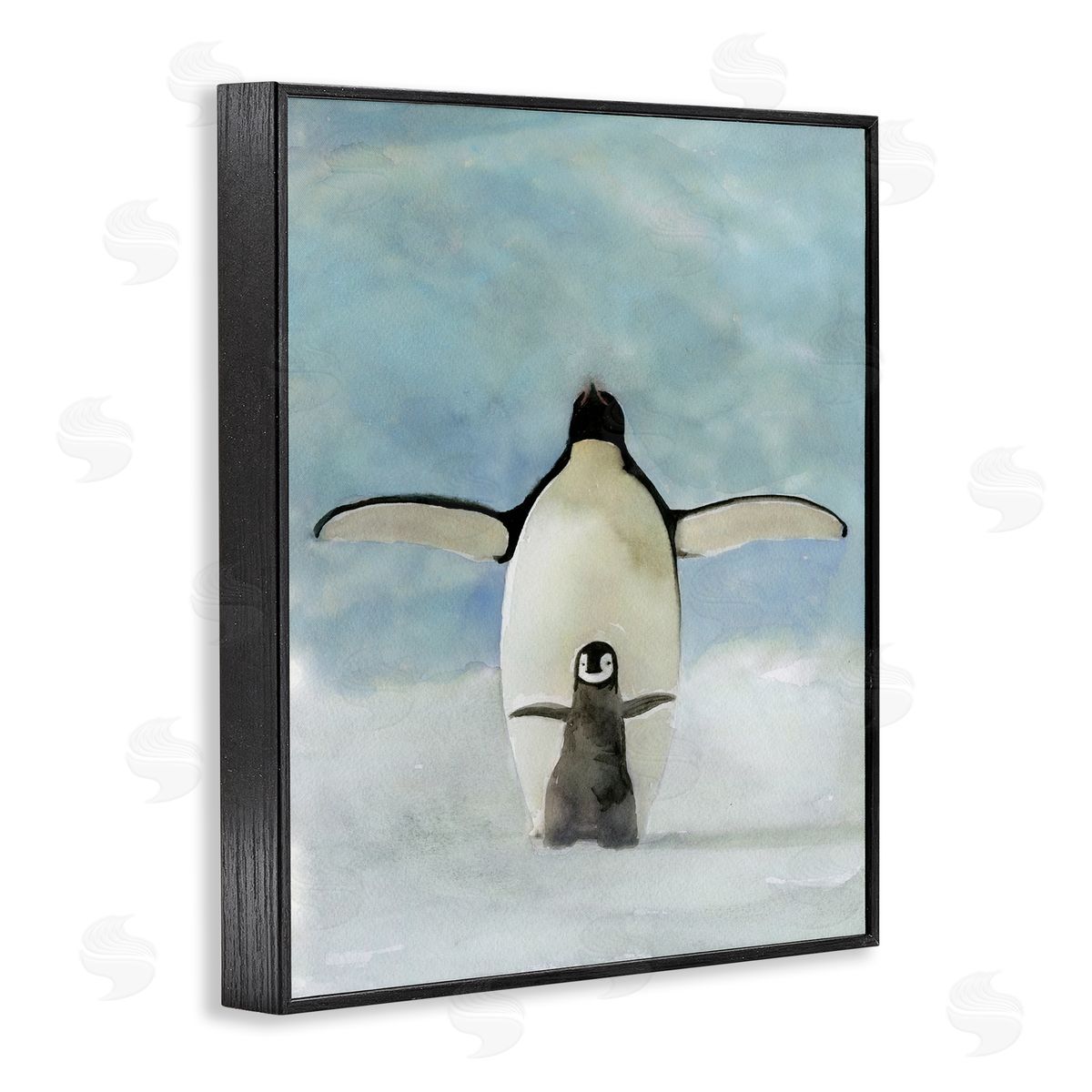 Penguin Family Painting Black Frame Print Wall Art, Home Decor by Stellar Studio