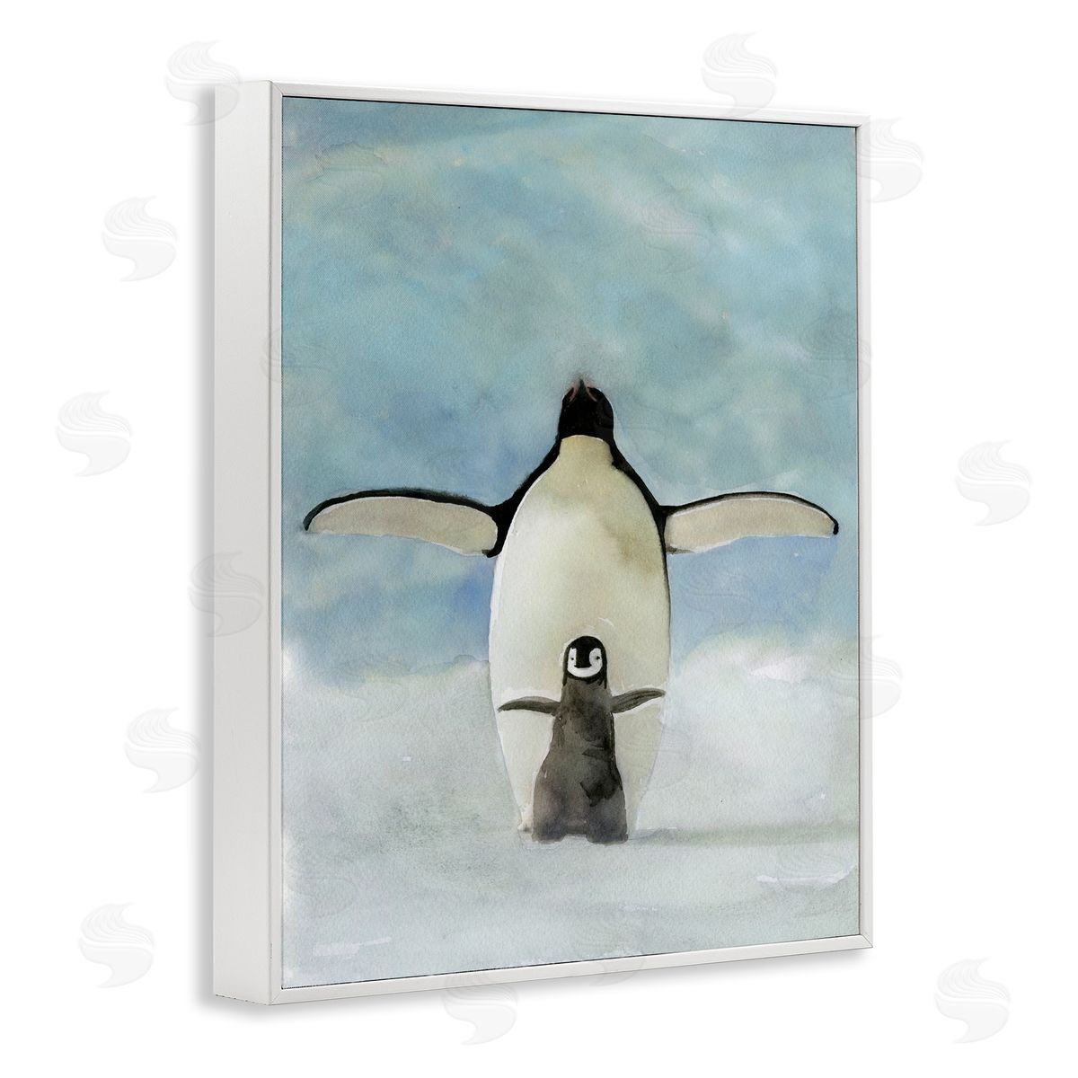 Penguin Family Painting White Frame Print Wall Art, Home Decor by Stellar Studio