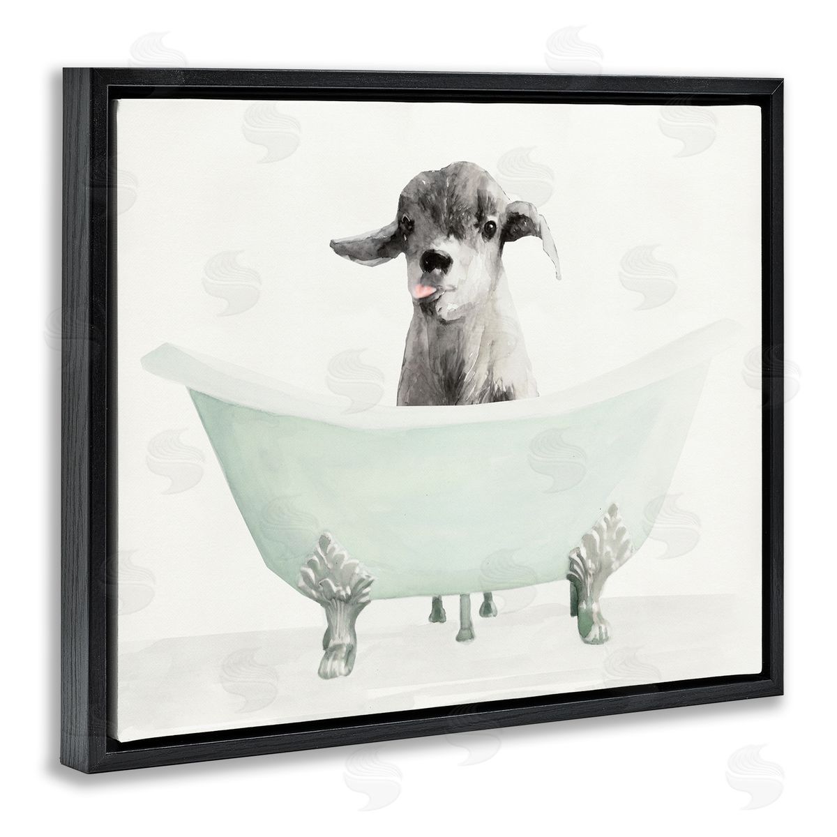 Baby Llama In A Tub Black Floating Frame Canvas Wall Art, Home Decor by Stellar Studio