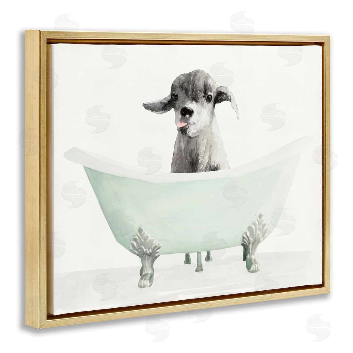 Baby Llama In A Tub Gold Floating Frame Canvas Wall Art, Home Decor by Stellar Studio