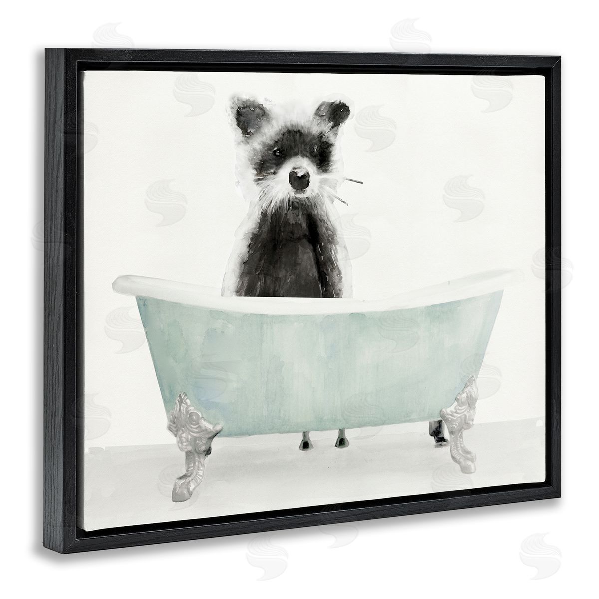 Raccoon In A Tub Black Floating Frame Canvas Wall Art, Home Decor by Stellar Studio