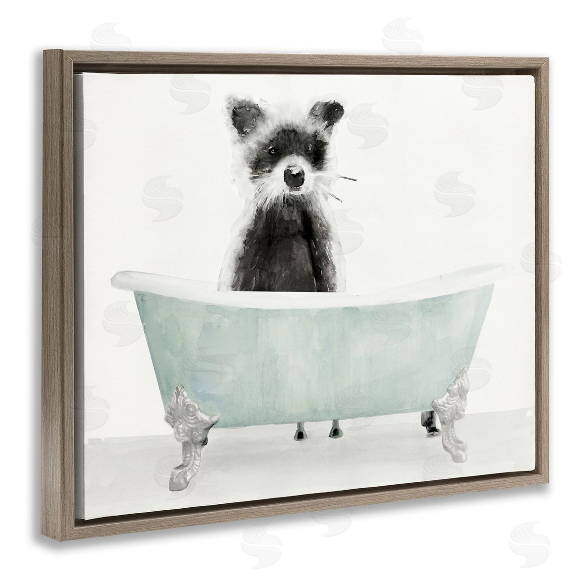 Raccoon In A Tub Brown Floating Frame Canvas Wall Art, Home Decor by Stellar Studio