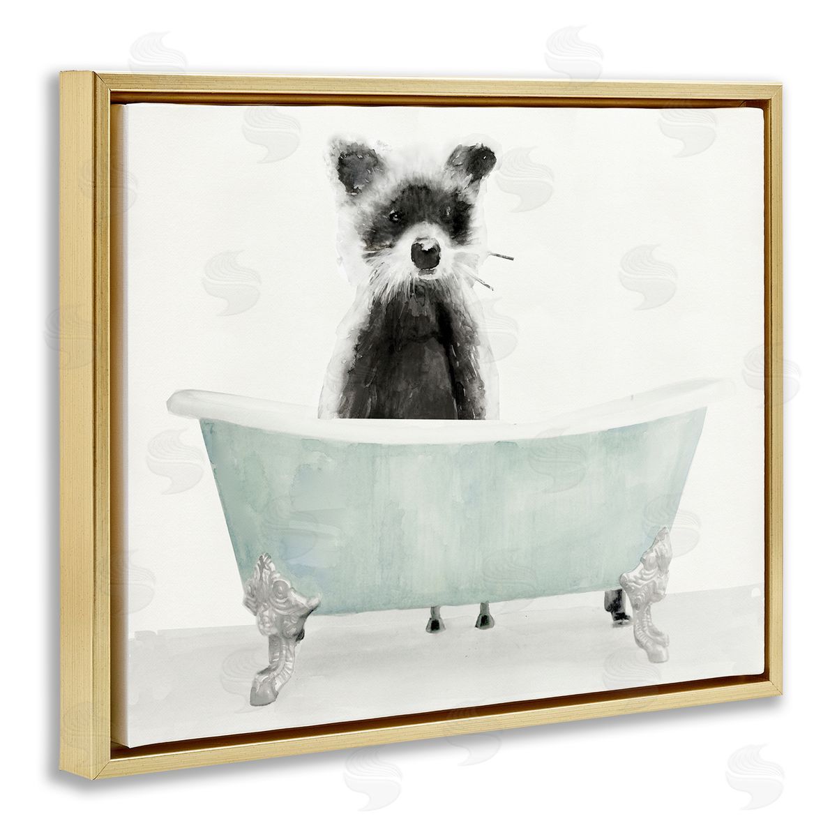 Raccoon In A Tub Gold Floating Frame Canvas Wall Art, Home Decor by Stellar Studio