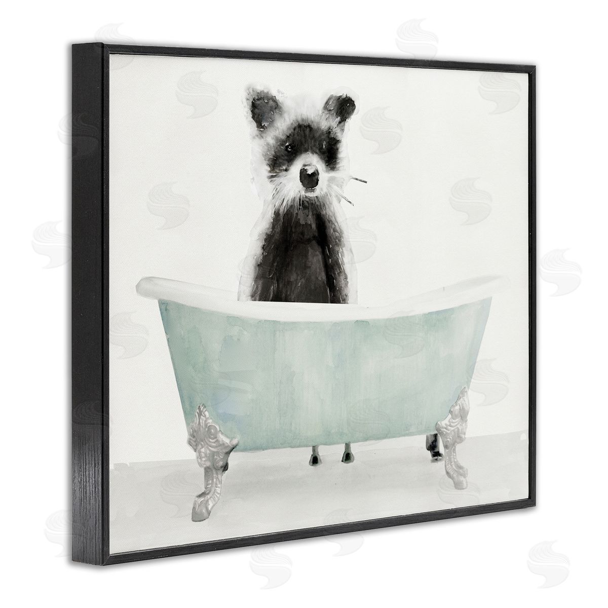 Raccoon In A Tub Black Frame Print Wall Art, Home Decor by Stellar Studio