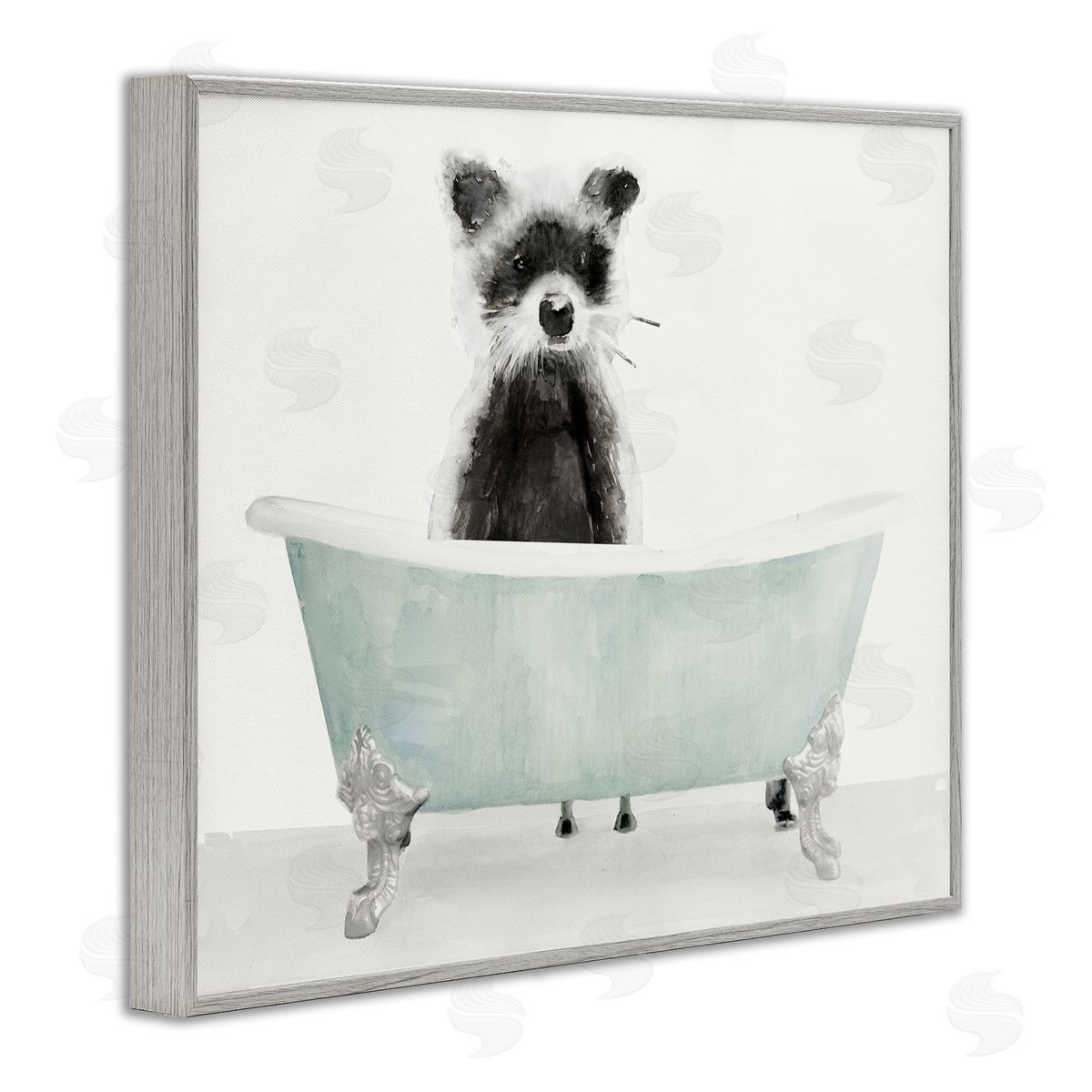 Raccoon In A Tub Grey Frame Print Wall Art, Home Decor by Stellar Studio