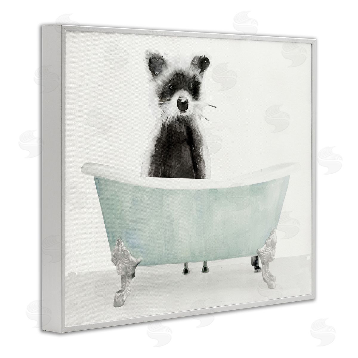 Raccoon In A Tub White Frame Print Wall Art, Home Decor by Stellar Studio