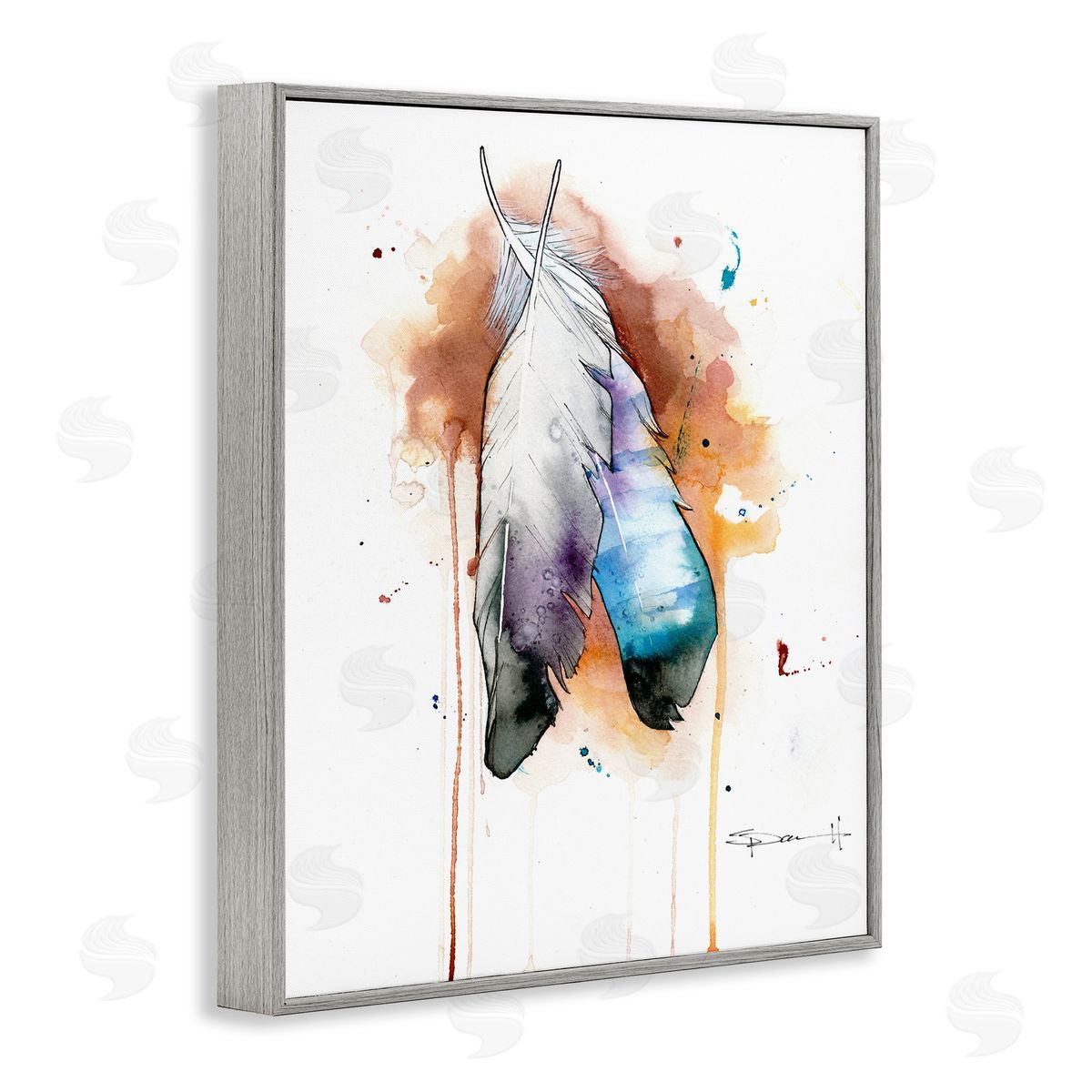 Bird Feathers Abstract Grey Frame Print Wall Art, Home Decor by Sean Parnell
