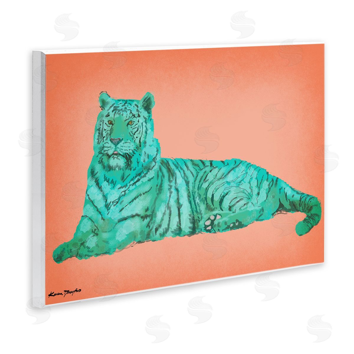 Cyan Pink Tiger Wood Plaque Wall Art, Home Decor by Karen Dreyfus