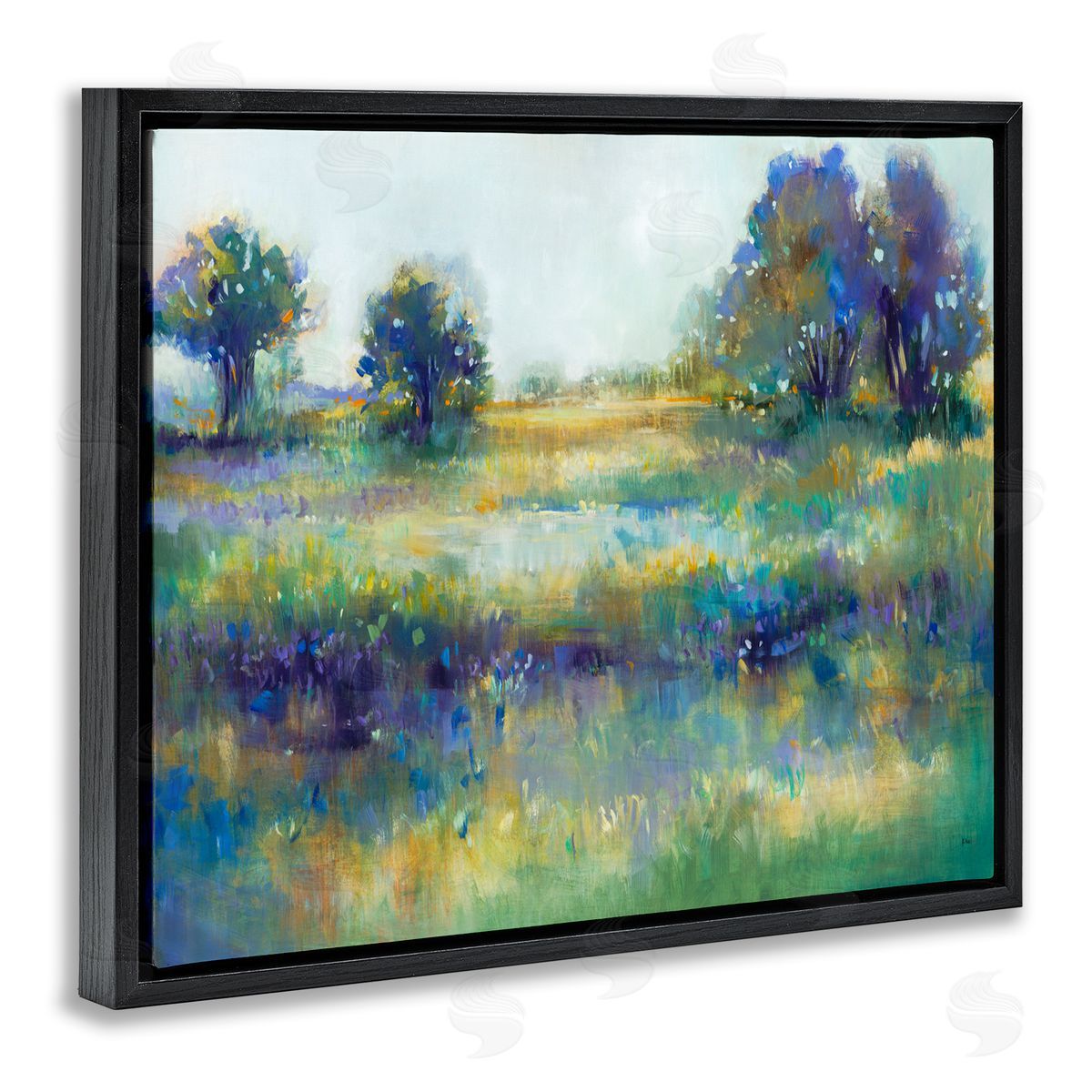 Wetland Landscape Abstract Black Floating Frame Canvas Wall Art, Home Decor by K. Nari