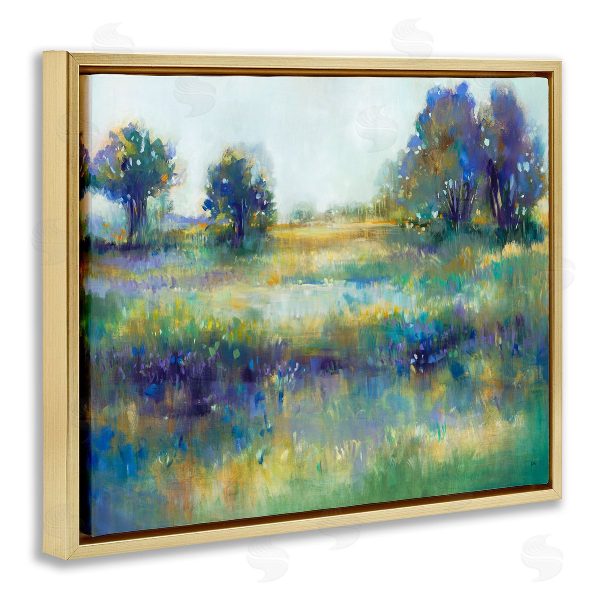Wetland Landscape Abstract Gold Floating Frame Canvas Wall Art, Home Decor by K. Nari