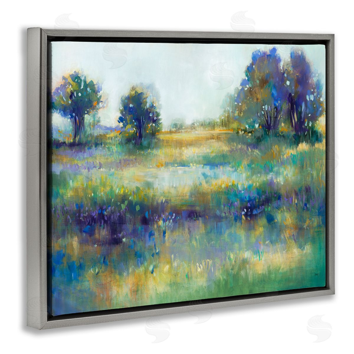 Wetland Landscape Abstract Grey Floating Frame Canvas Wall Art, Home Decor by K. Nari
