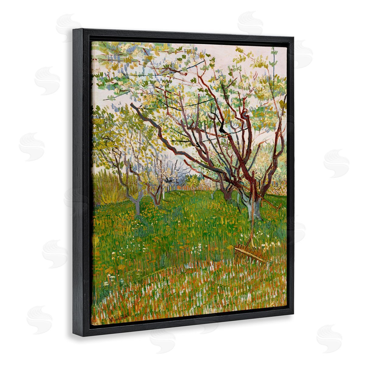 The Flowering Orchard Black Floating Frame Canvas Wall Art, Home Decor by Vincent Van Gogh