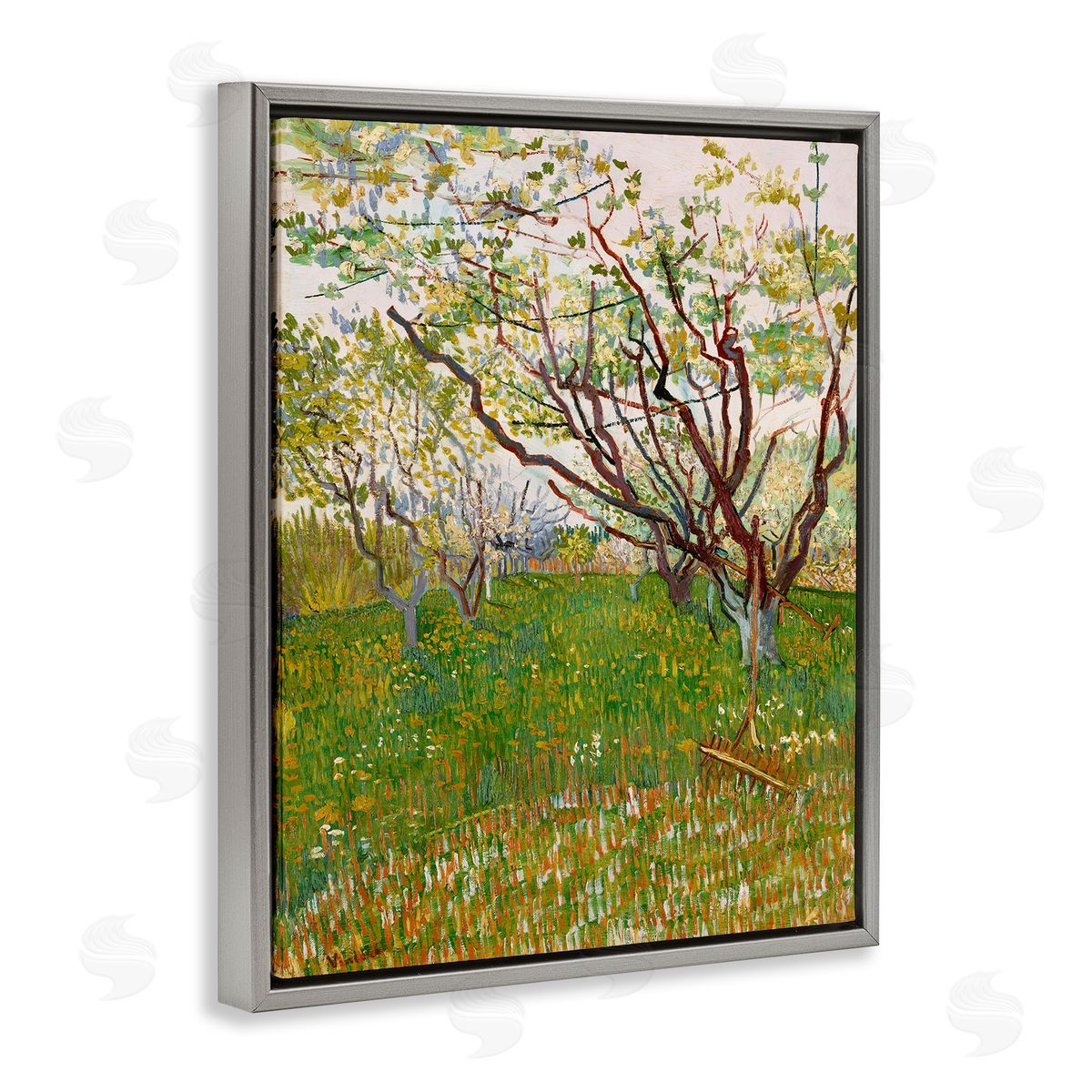 The Flowering Orchard Grey Floating Frame Canvas Wall Art, Home Decor by Vincent Van Gogh