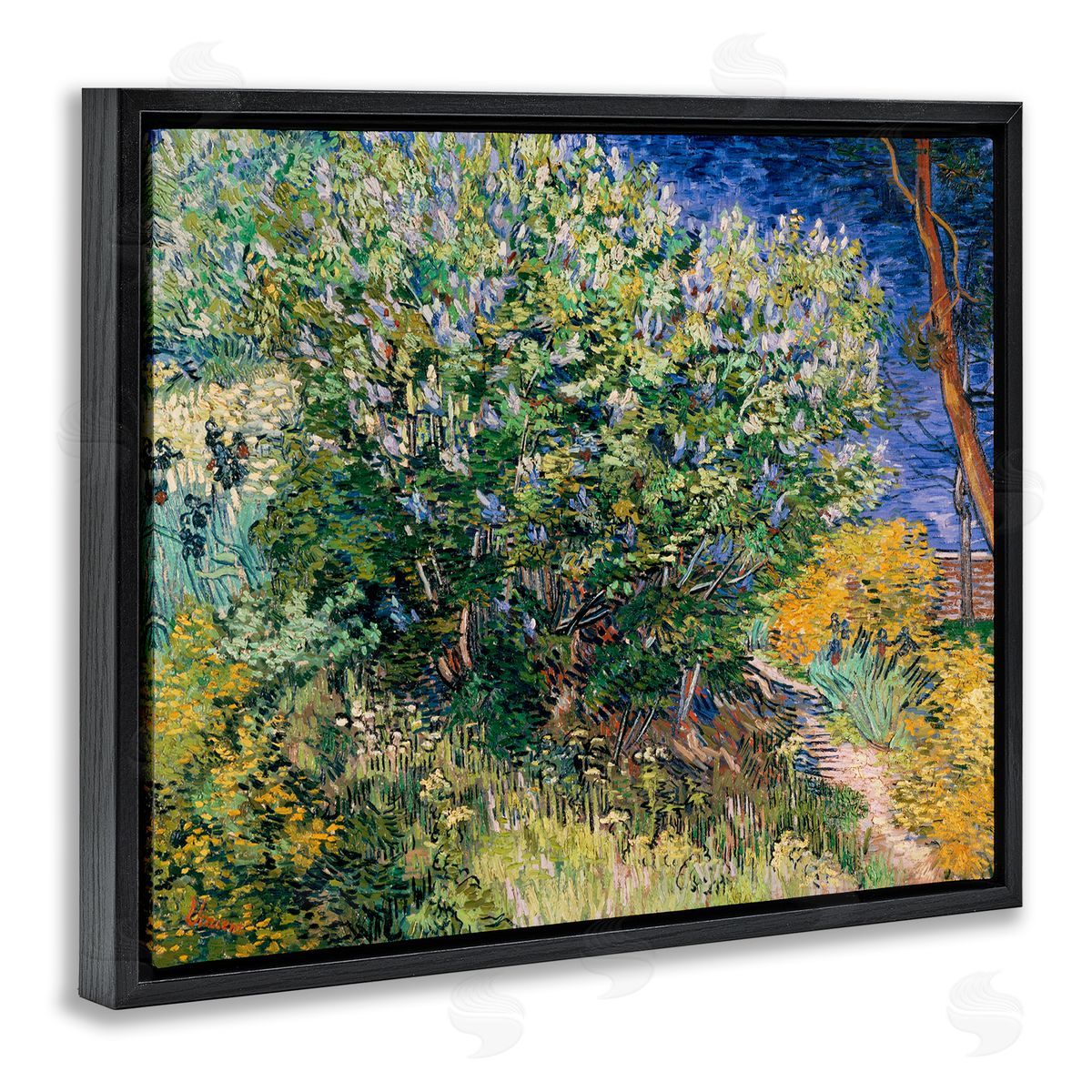 Lilac Bush Classical Painting Black Floating Frame Canvas Wall Art, Home Decor by Vincent Van Gogh