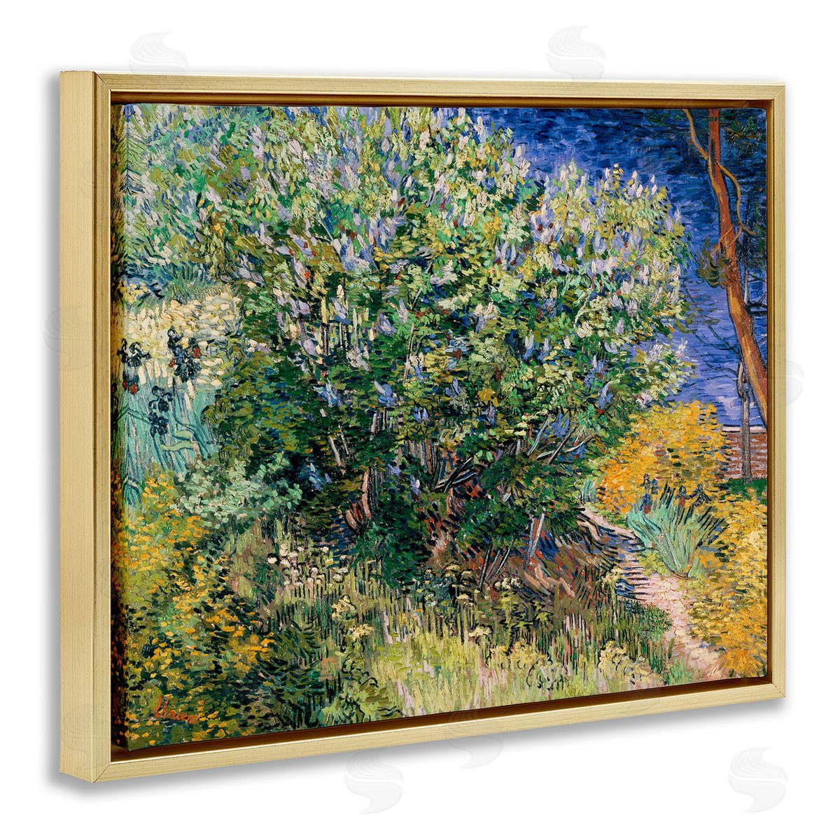 Lilac Bush Classical Painting Gold Floating Frame Canvas Wall Art, Home Decor by Vincent Van Gogh