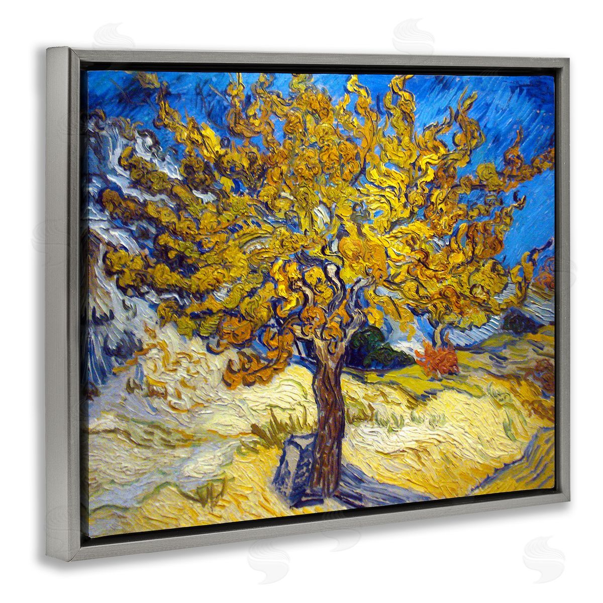 The Mulberry Tree Classical Painting Grey Floating Frame Canvas Wall Art, Home Decor by Vincent Van Gogh