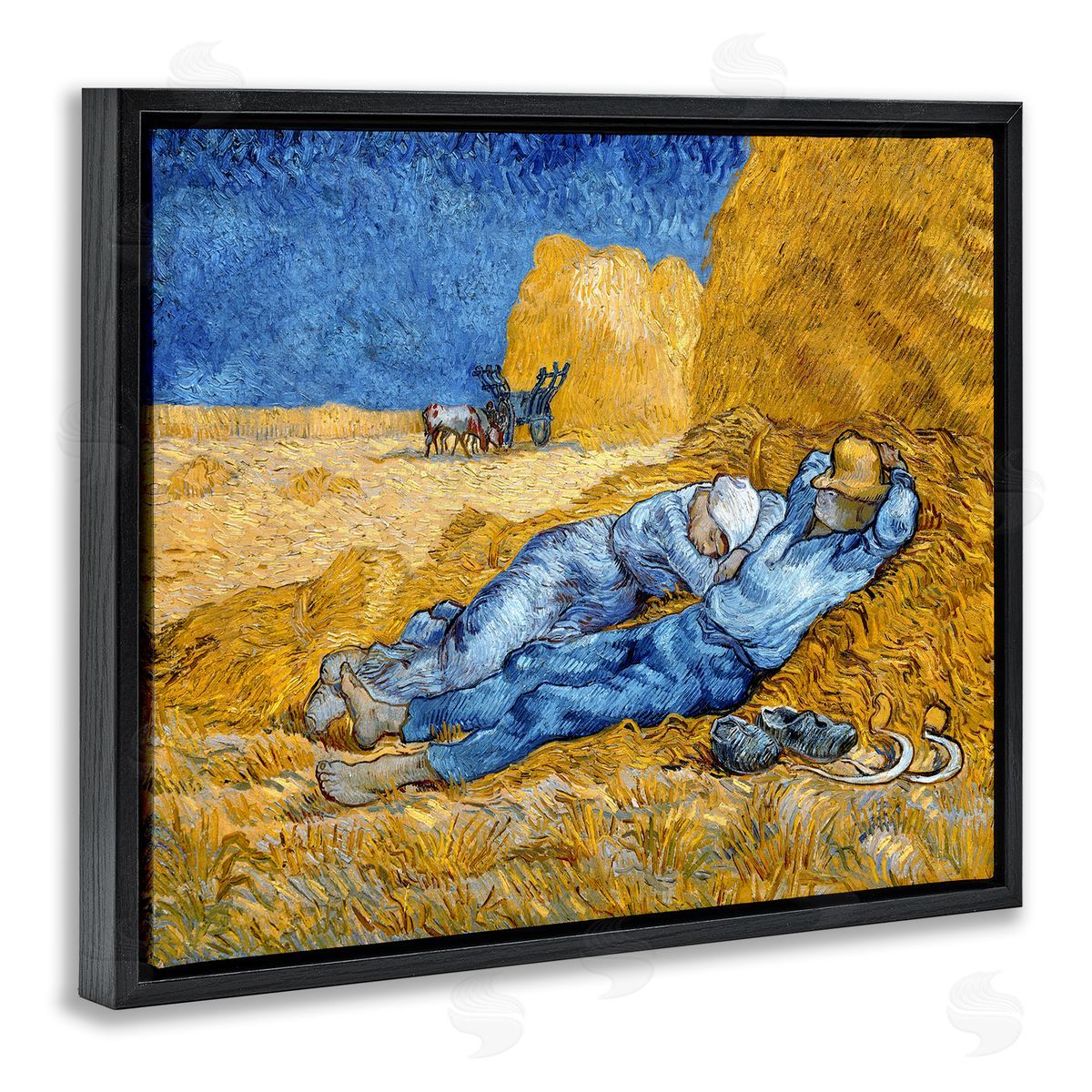 Noon - Rest from Work Black Floating Frame Canvas Wall Art, Home Decor by Vincent Van Gogh