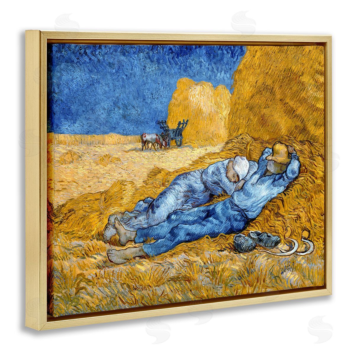 Noon - Rest from Work Gold Floating Frame Canvas Wall Art, Home Decor by Vincent Van Gogh