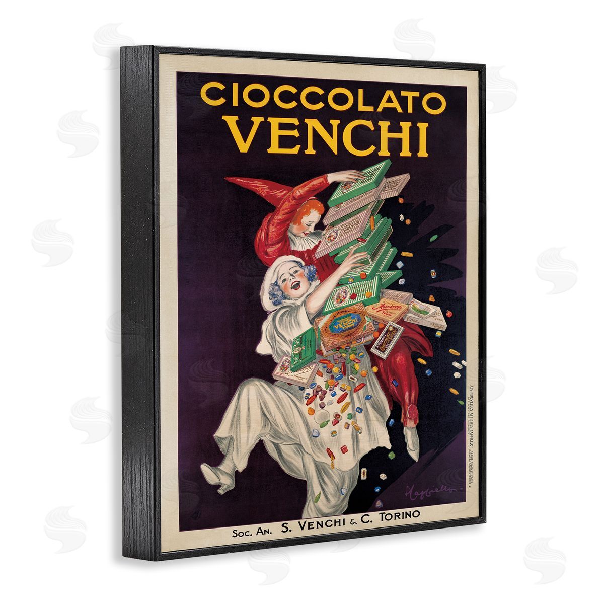 Cioccolato Venchi Vintage Poster Black Frame Print Wall Art, Home Decor by Marcello Dudovich