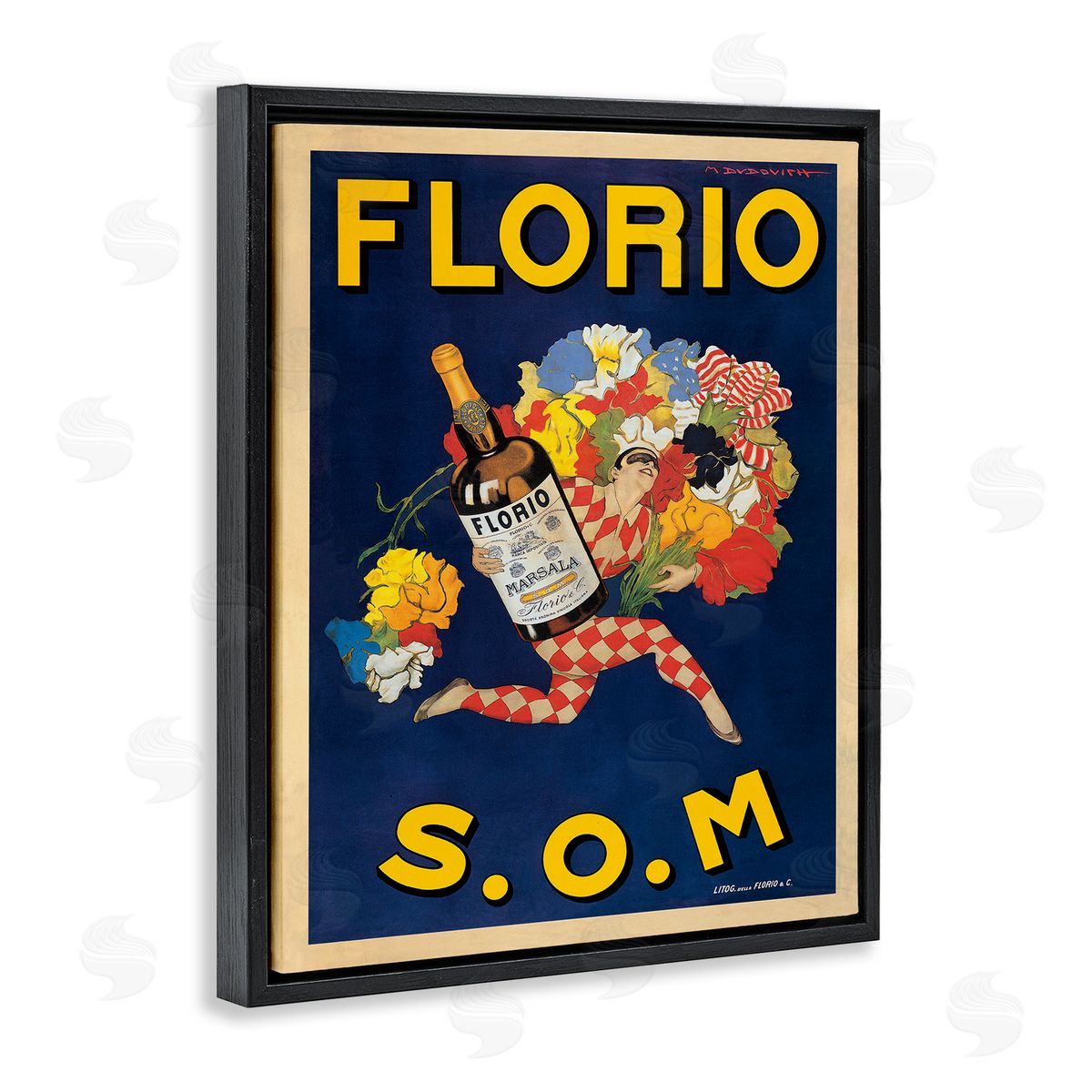 Florio Vintage Poster Drink Black Floating Frame Canvas Wall Art, Home Decor by Marcello Dudovich